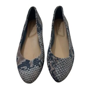 Me Too Geneva Snakeskin Print Leather Ballet Flats Gray Tan Women 6M Low Wedge